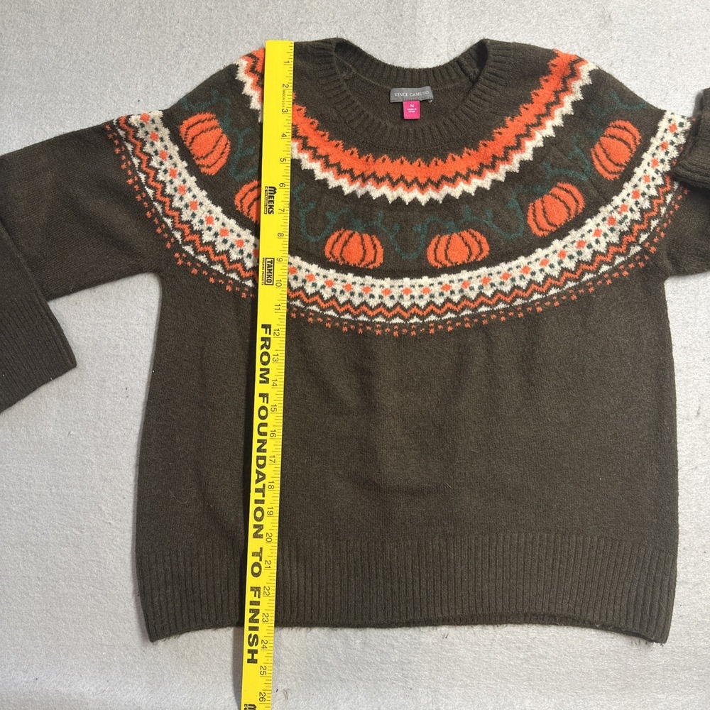 Vince Camuto Pumpkin Fall Fair Isle Crewneck Sweater Brown Size Medium Cottage - Picture 4 of 7